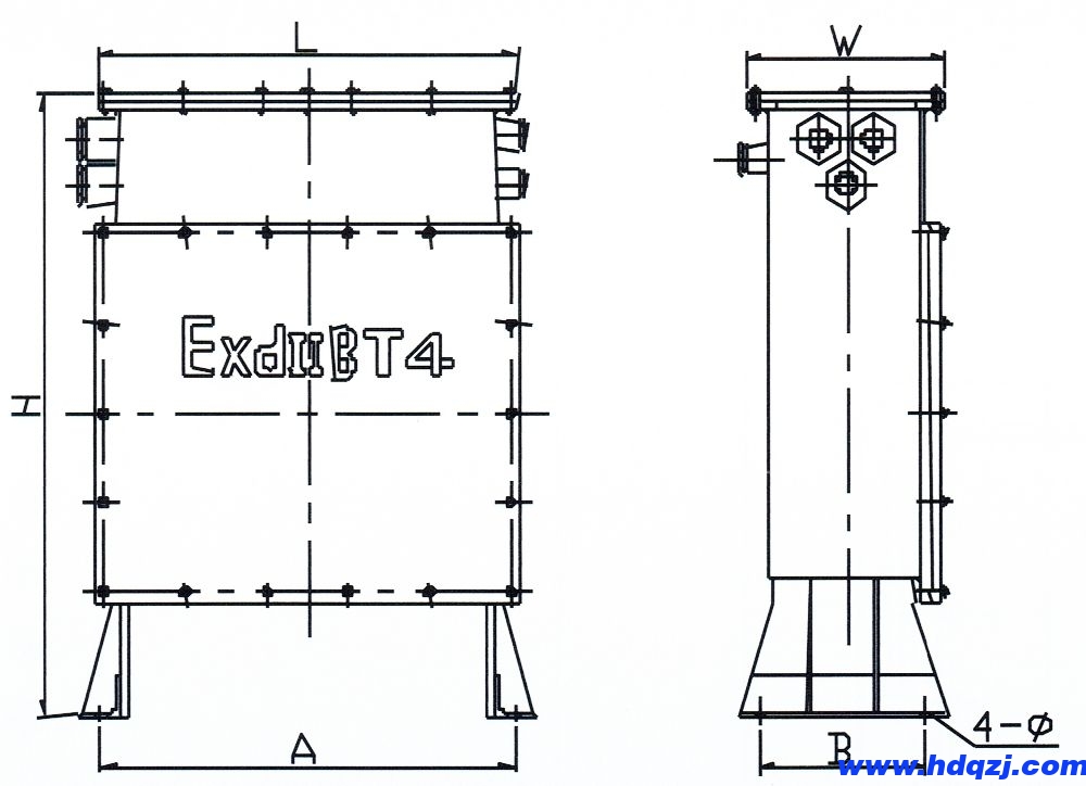 BDK72隔爆型電氣控制箱外形安裝尺寸圖 BDK72隔爆型電氣控制箱外形安裝尺寸圖