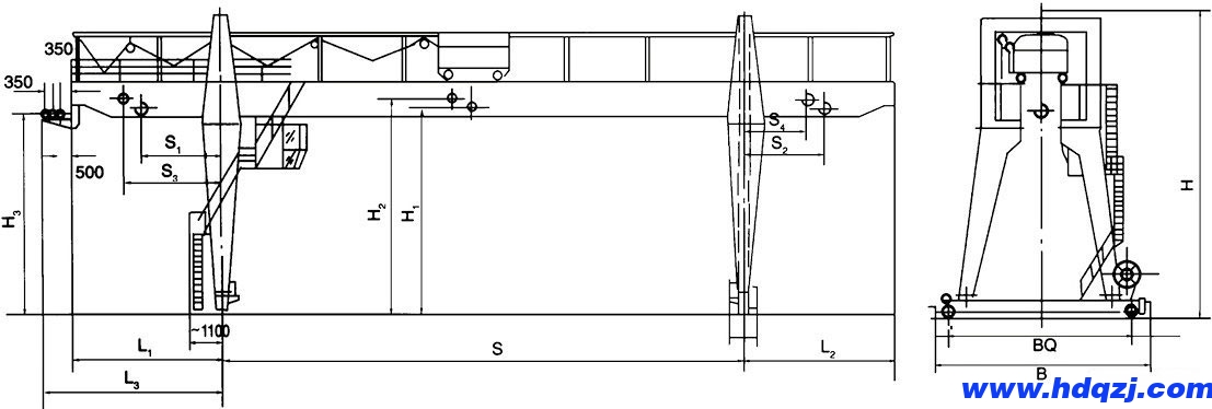 MG型通用雙梁吊鉤門式起重機(jī)結(jié)構(gòu)圖 MG型通用雙梁吊鉤門式起重機(jī)結(jié)構(gòu)圖